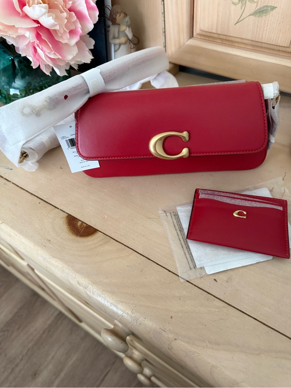 Coach [Brook] Red Leather Crossbody with Gold 'C' Hardware and Card Case